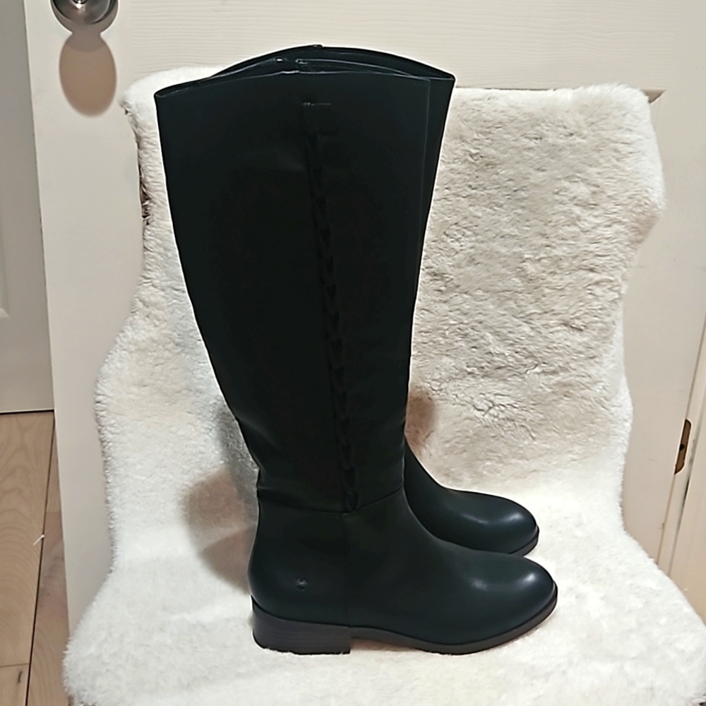 Lucy Brand Carrima Women Black Fully Zipper High Knee Vegan Leather Boots Size7M